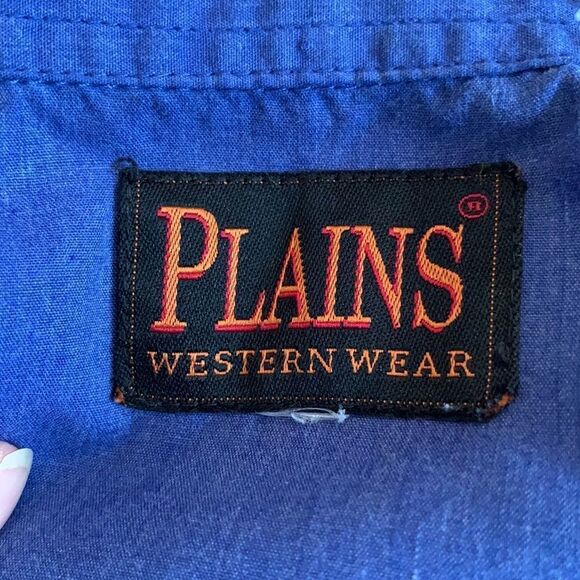 Vtg Plains Western Wear blue snap up shirt - Picture 9 of 10